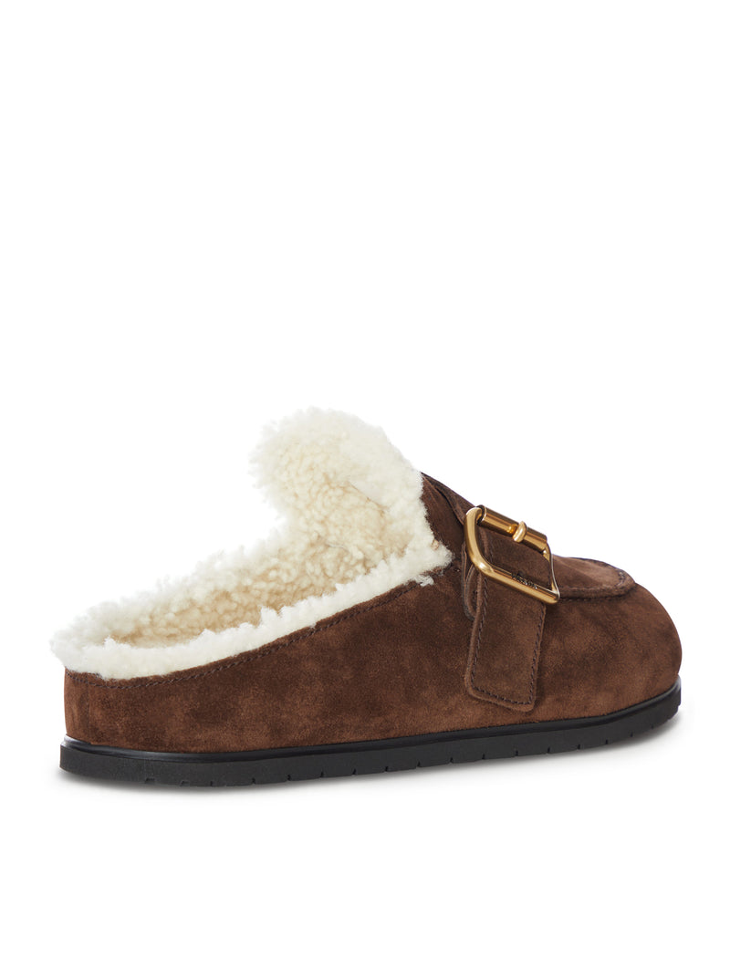 Prada Prada Women Suede And Shearling Mule With Buckle