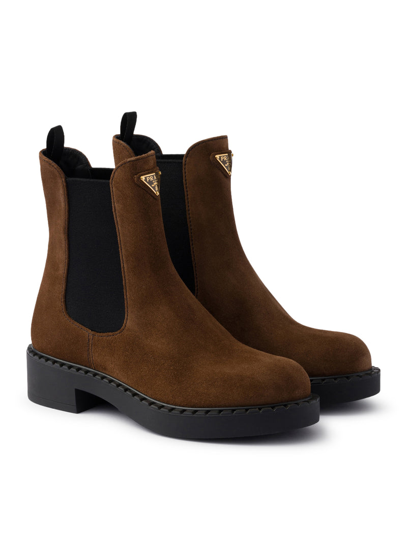 Prada Women Chocolate Suede Ankle Boots