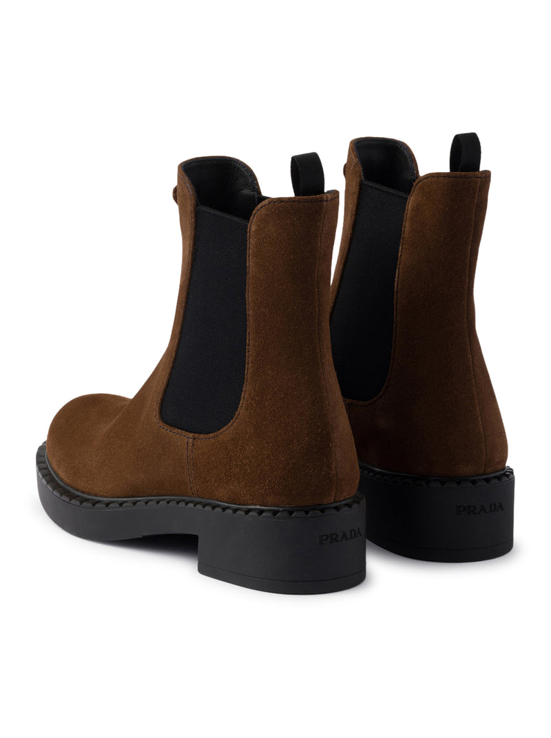 Prada Women Chocolate Suede Ankle Boots