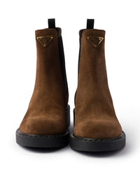 Prada Women Chocolate Suede Ankle Boots