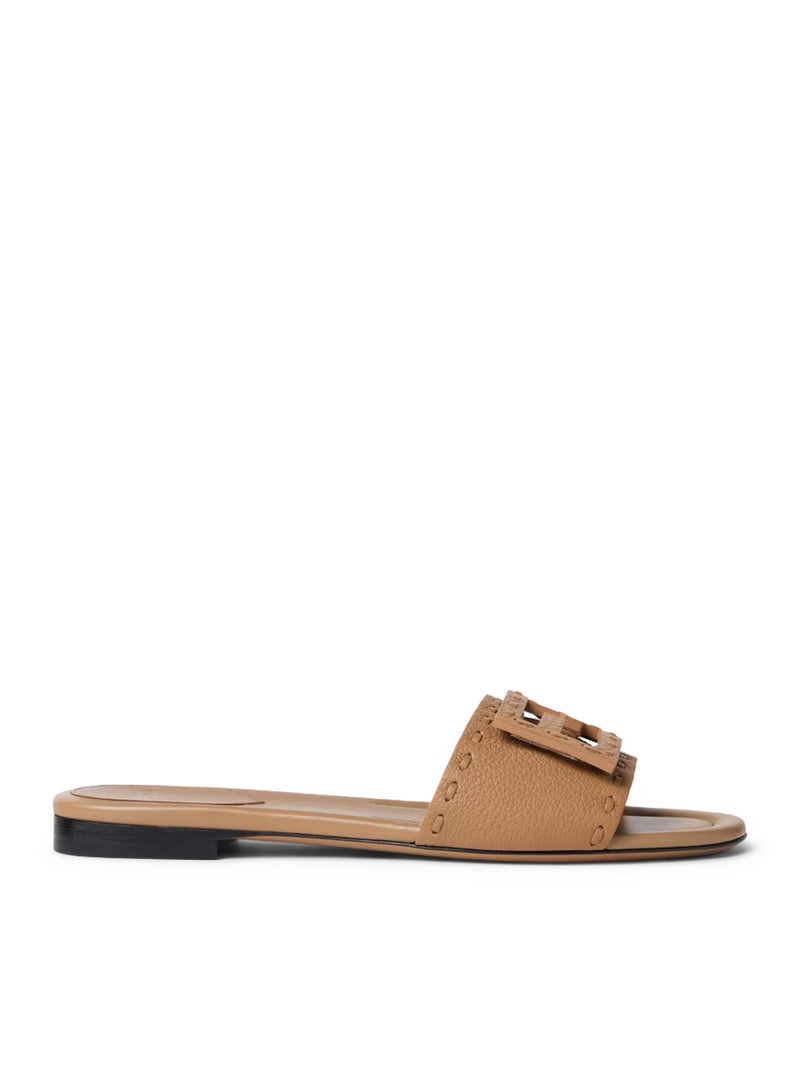Fendi Fendi Women Light Brown Leather Baguette Slide