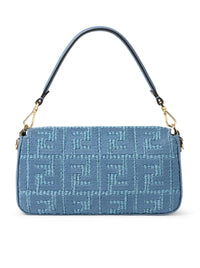 Fendi Women Baguette Bag In Woven Raffia With Blue Ff Embroidery
