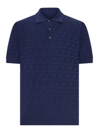 Fendi Men Dark Blue Tricot Cotton Polo Shirt