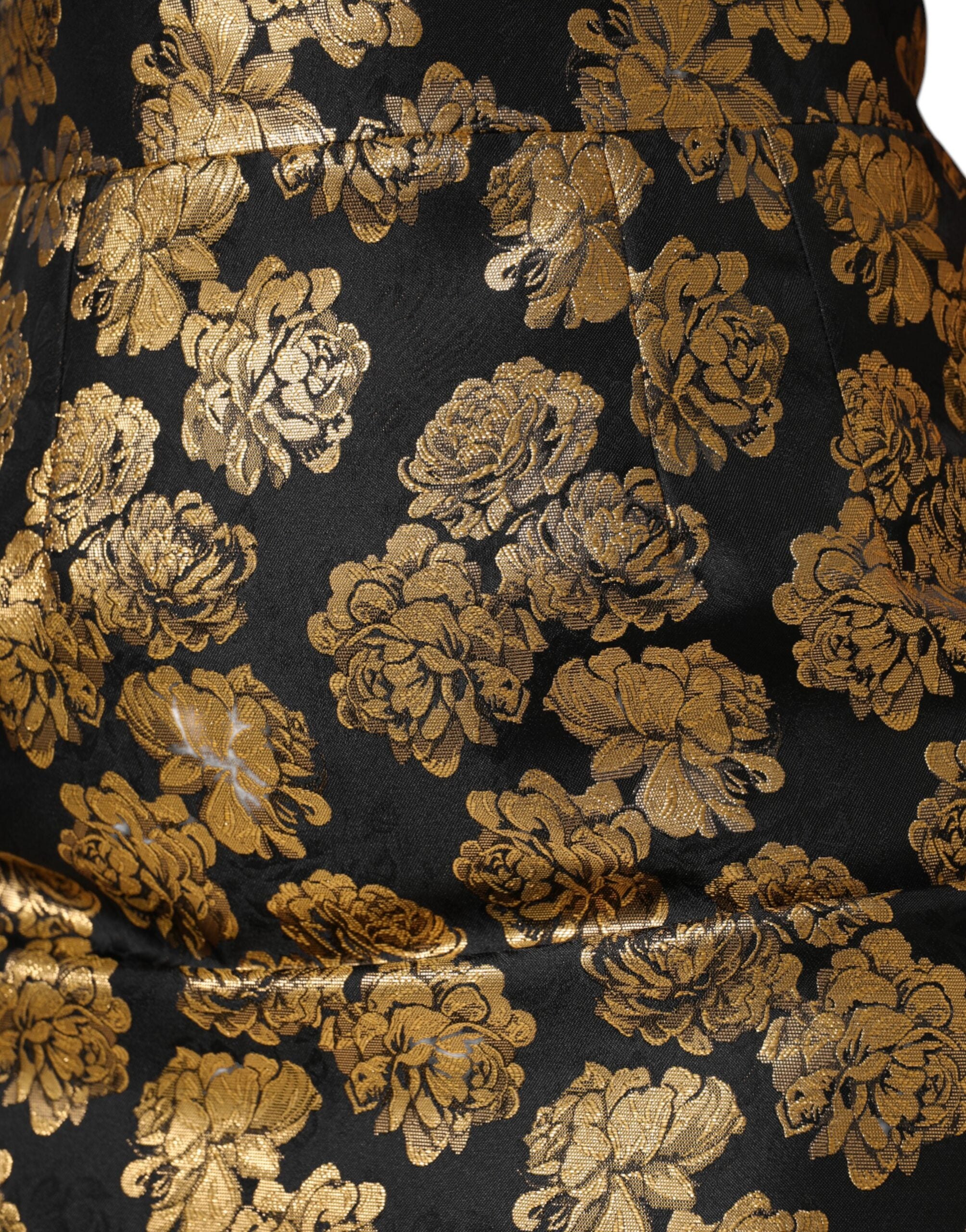 Dolce & Gabbana Black Gold Floral Print Jacquard Mini Women's Skirt