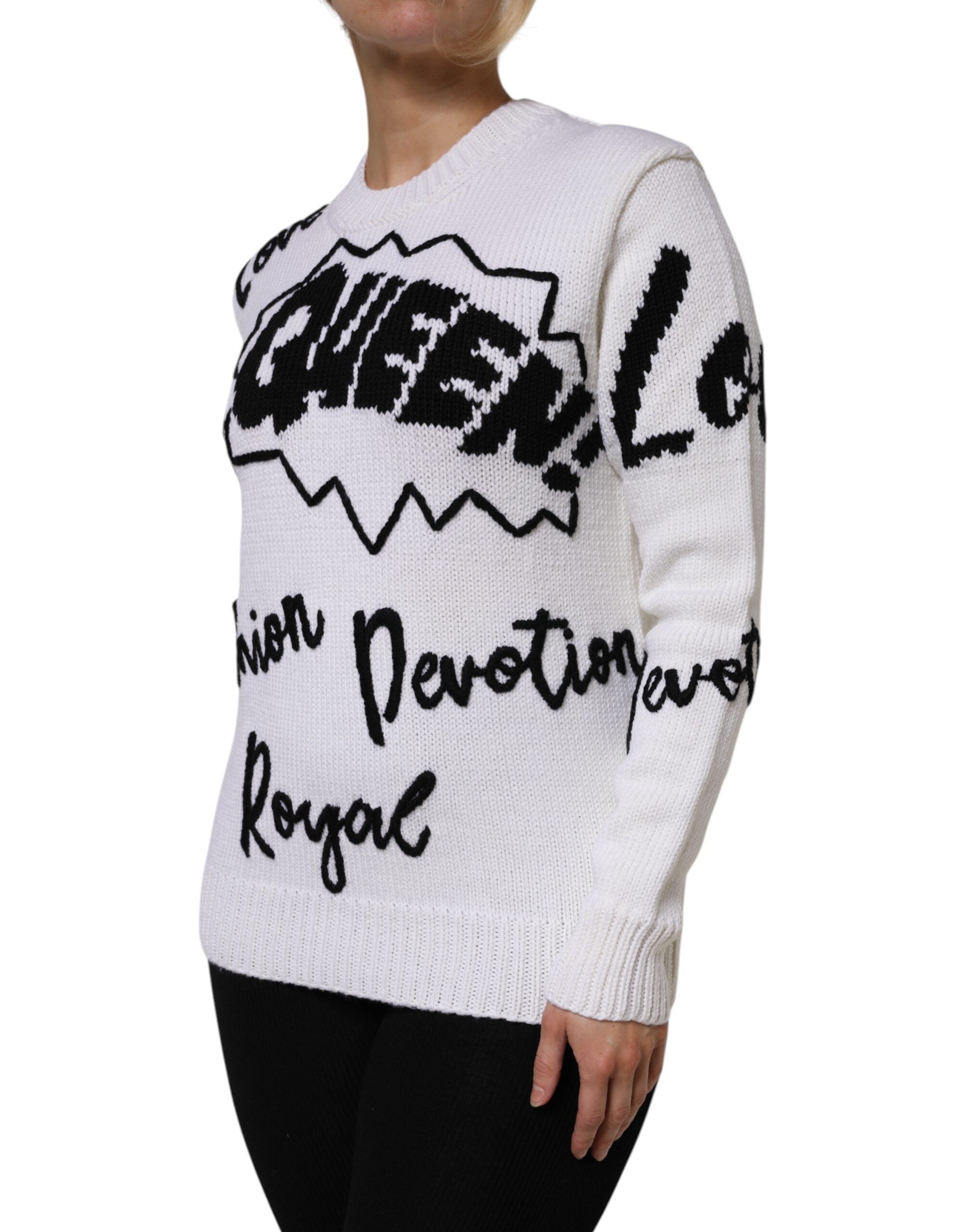 Dolce & Gabbana White Wool Knit Crew Neck Pullover Women's Sweater