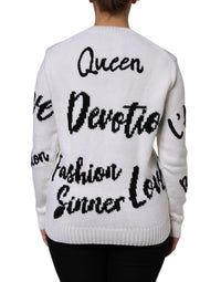 Dolce & Gabbana White Wool Knit Crew Neck Pullover Women's Sweater