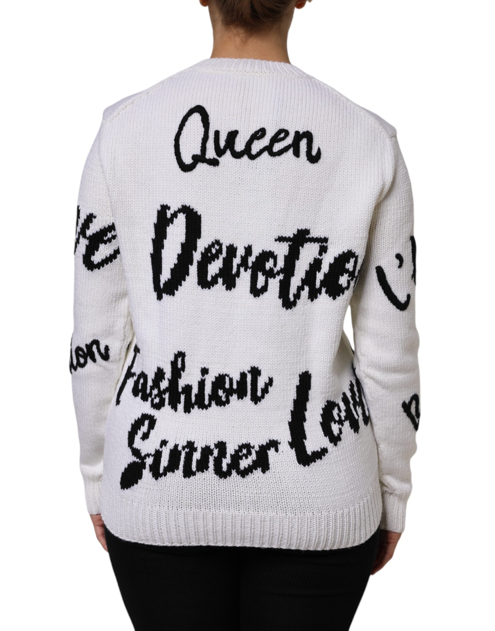 Dolce & Gabbana White Wool Knit Crew Neck Pullover Women's Sweater
