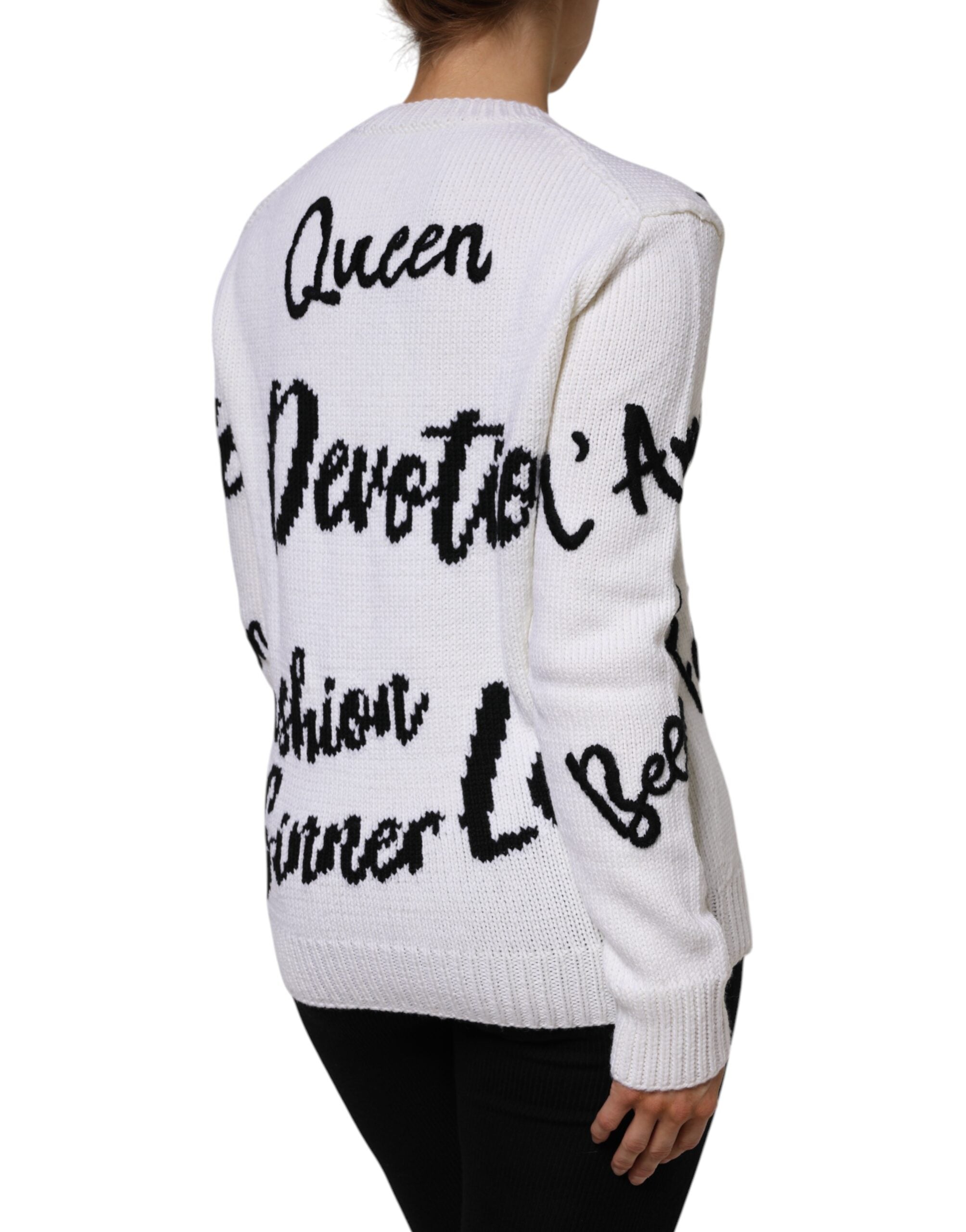 Dolce & Gabbana White Wool Knit Crew Neck Pullover Women's Sweater
