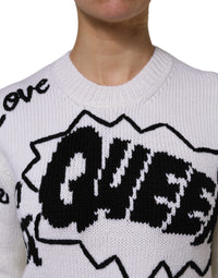 Dolce & Gabbana White Wool Knit Crew Neck Pullover Women's Sweater