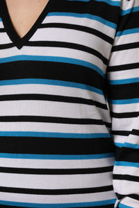 Dolce & Gabbana Multicolor Stripes Long Sleeves V-neck Women's Top