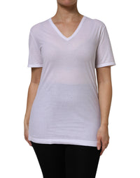 Dolce & Gabbana White Cotton Short Sleeves V-Neck Top Women's T-shirt