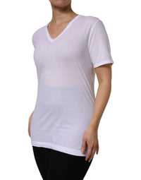 Dolce & Gabbana White Cotton Short Sleeves V-Neck Top Women's T-shirt