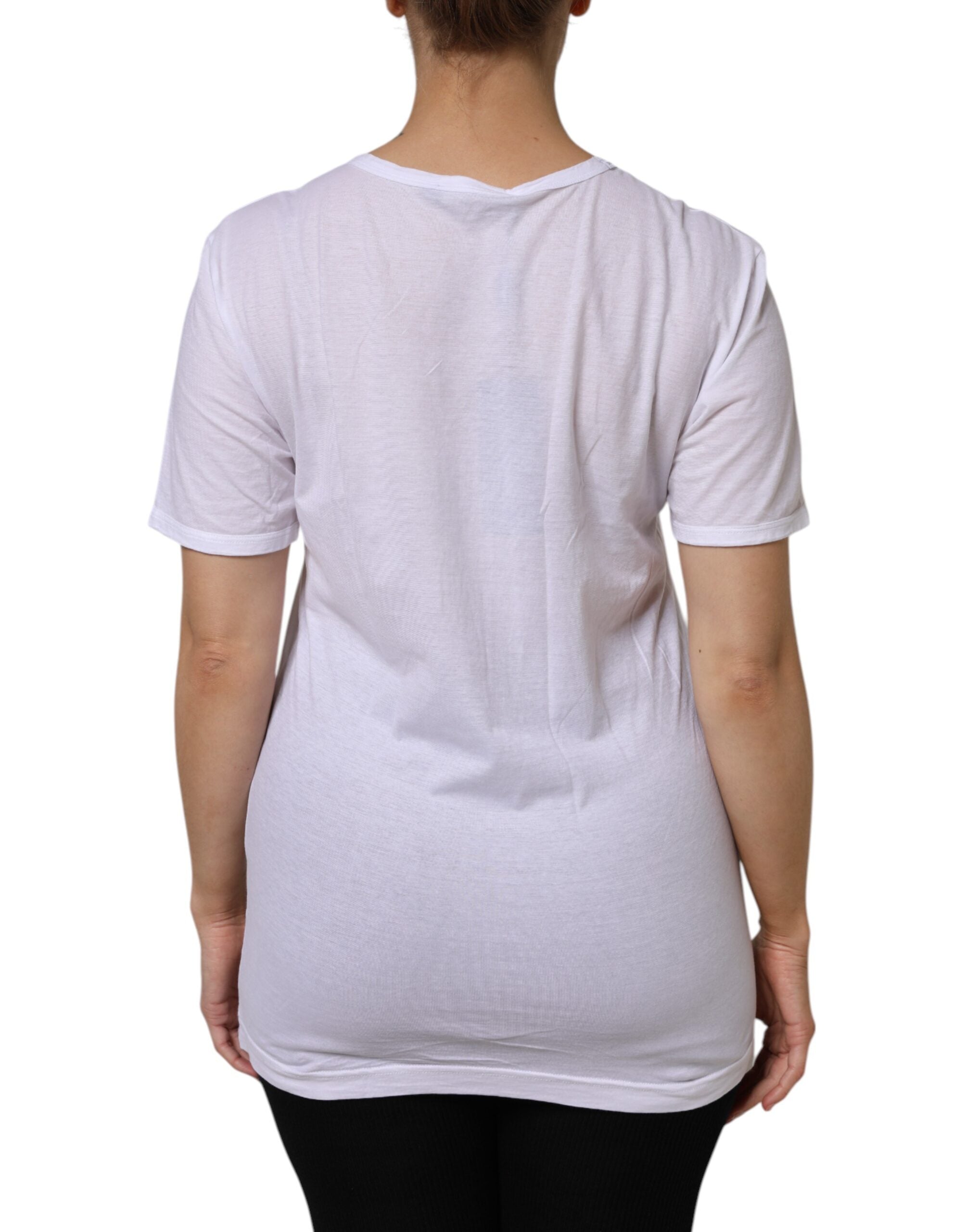Dolce & Gabbana White Cotton Short Sleeves V-Neck Top Women's T-shirt