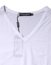 Dolce & Gabbana White Cotton Short Sleeves V-Neck Top Women's T-shirt