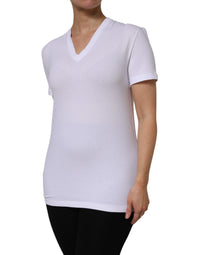 Dolce & Gabbana White Cotton Short Sleeves V-Neck Top Women's T-shirt