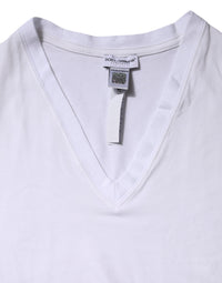 Dolce & Gabbana White Cotton Short Sleeves V-Neck Top Women's T-shirt