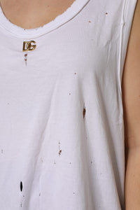 Dolce & Gabbana White Cotton Sleeveless Round Neck Tank Women's Top