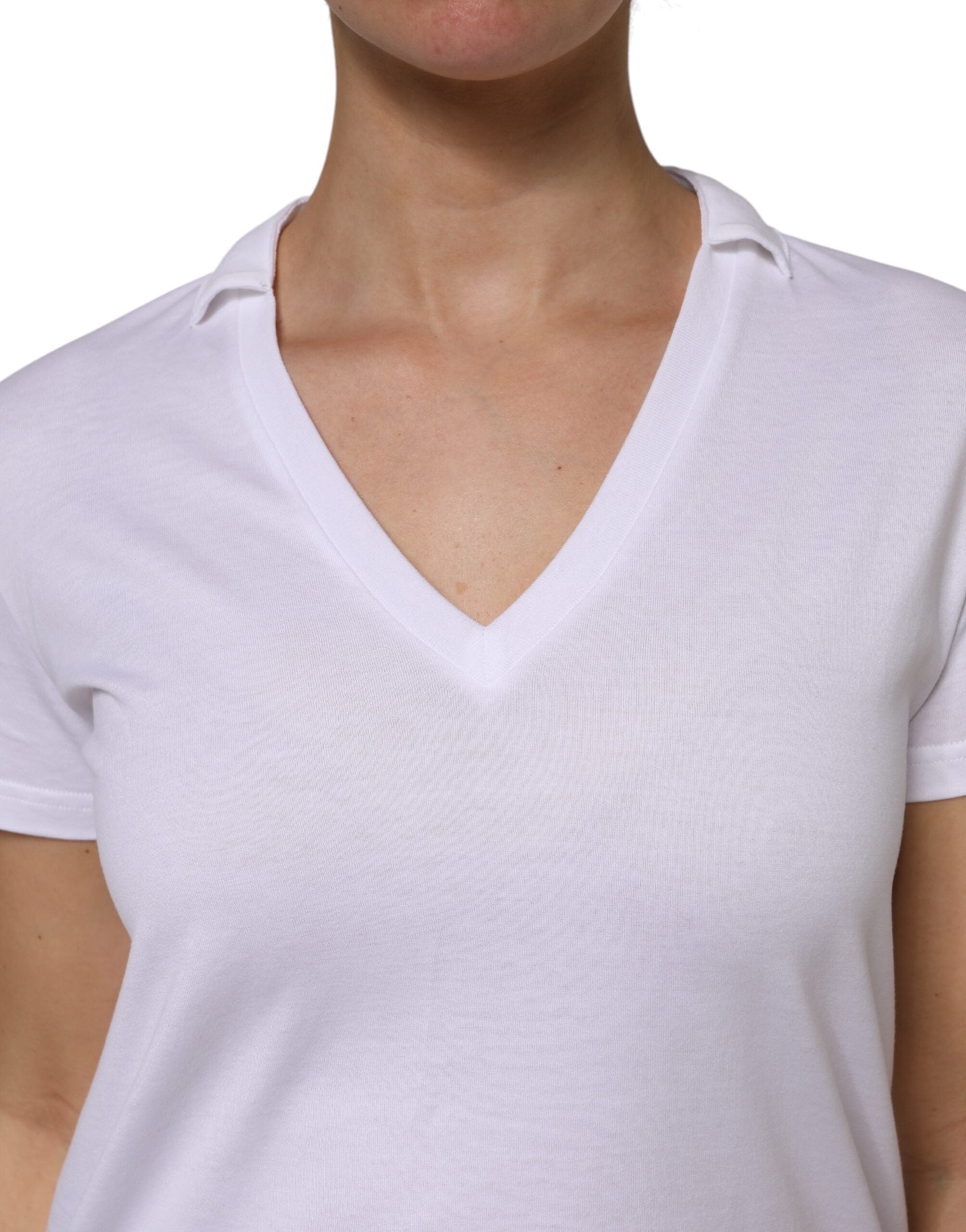 Dolce & Gabbana White Cotton Short Sleeve V-Neck Top Women's T-shirt