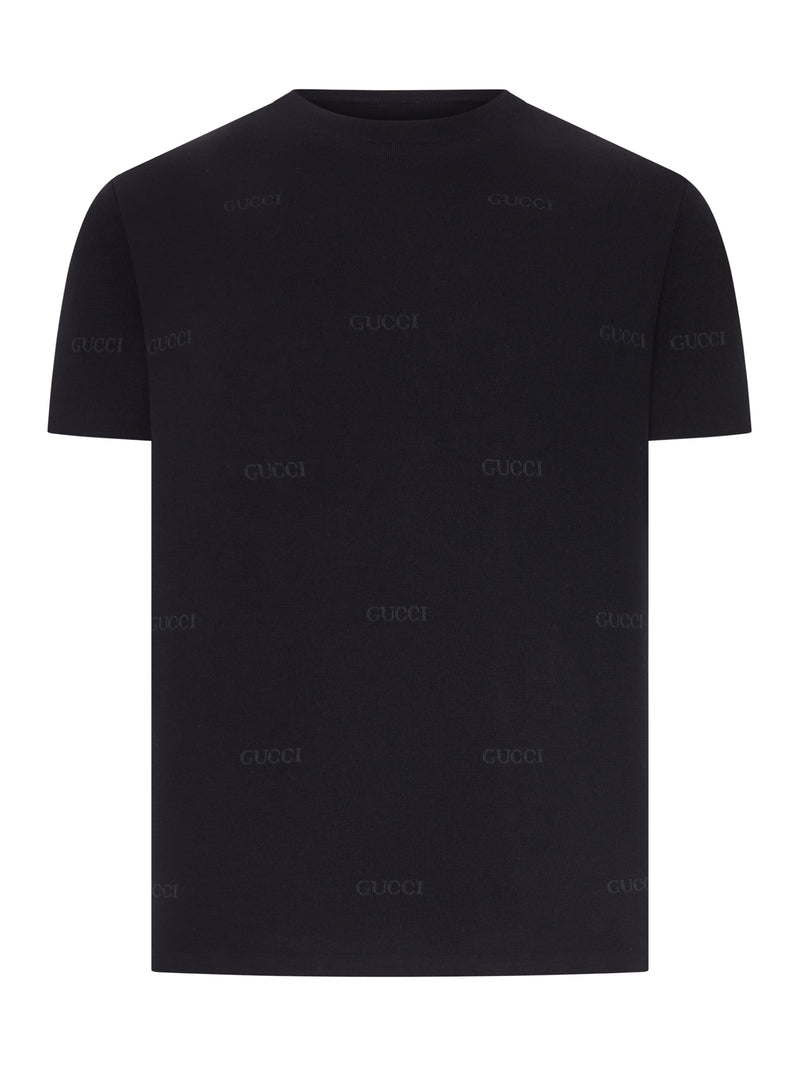 Gucci Men Jacquard Wool And Silk Blend T-Shirt With All-Over Logo