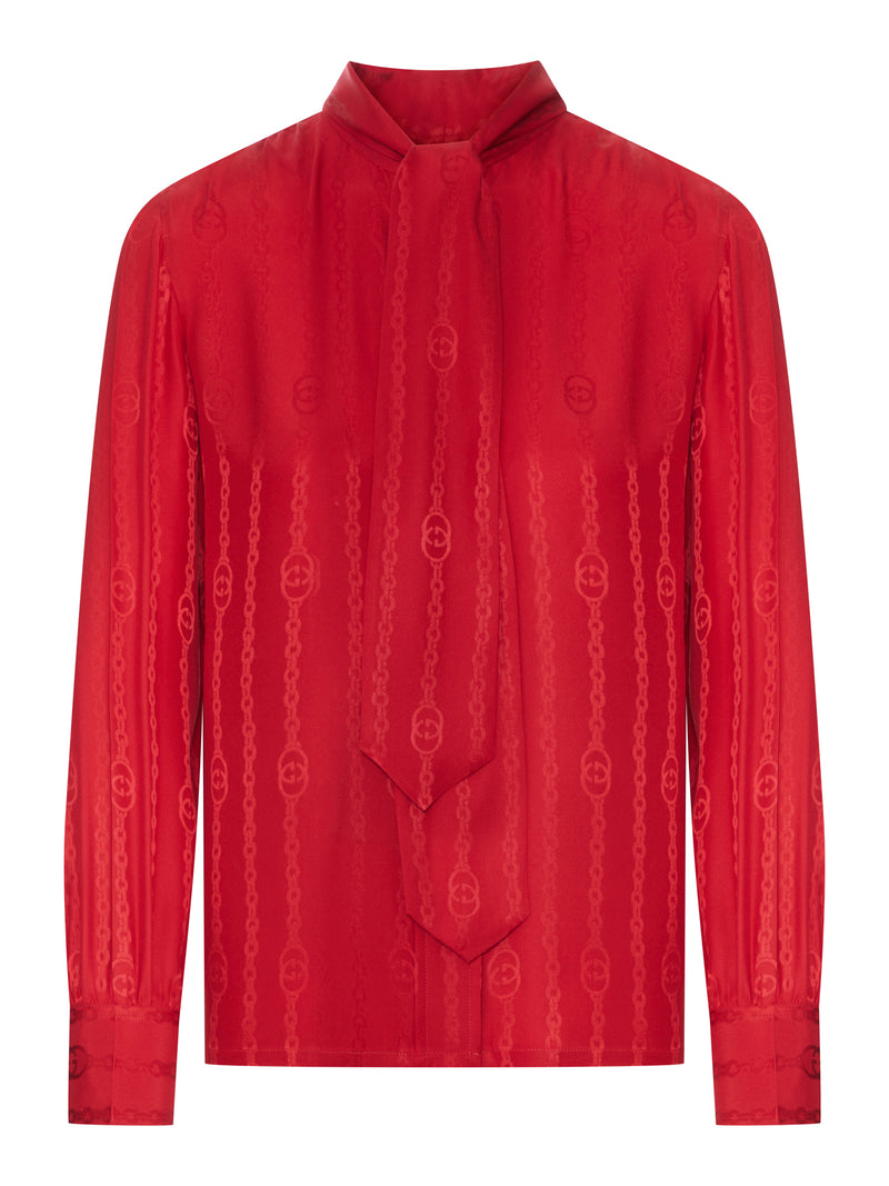 Gucci Women Jacquard Silk Shirt With Gg Cross Chain