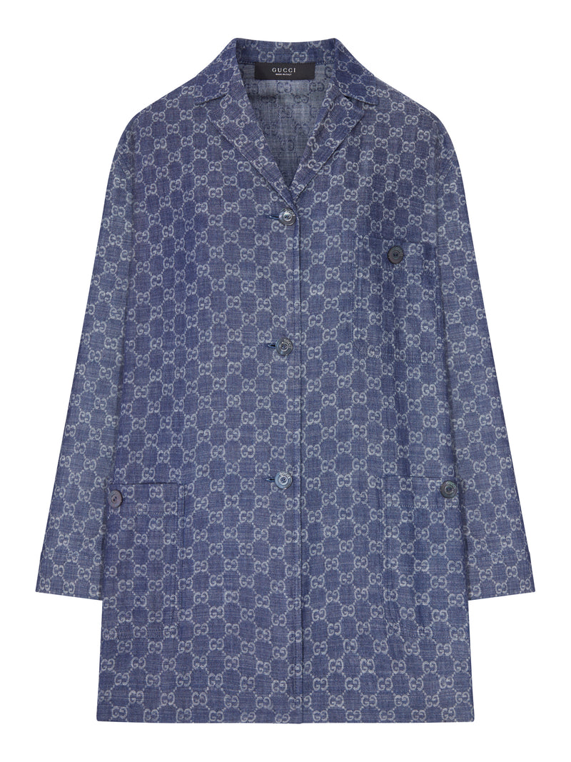 Gucci Women Gg Jacquard Cotton Denim Jacket