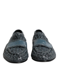 Dolce & Gabbana Blue Woven Leather Slip On Loafers Men's Shoes