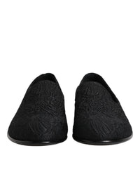 Dolce & Gabbana Black Jacquard Slip On Loafers Formal Men's Shoes