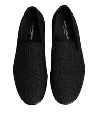 Dolce & Gabbana Black Jacquard Slip On Loafers Formal Men's Shoes