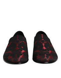 Dolce & Gabbana Red Black Jacquard Slip On Loafers Men's Shoes