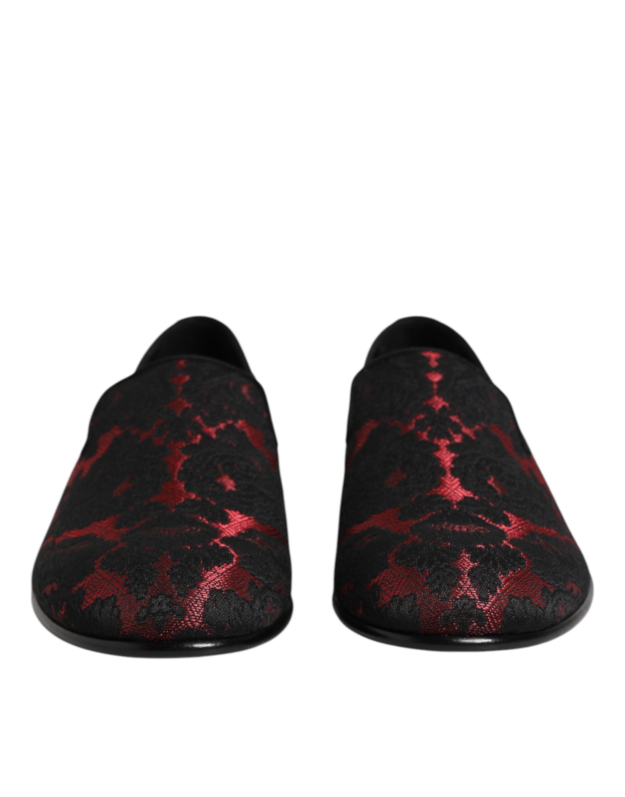 Dolce & Gabbana Red Black Jacquard Slip On Loafers Men's Shoes