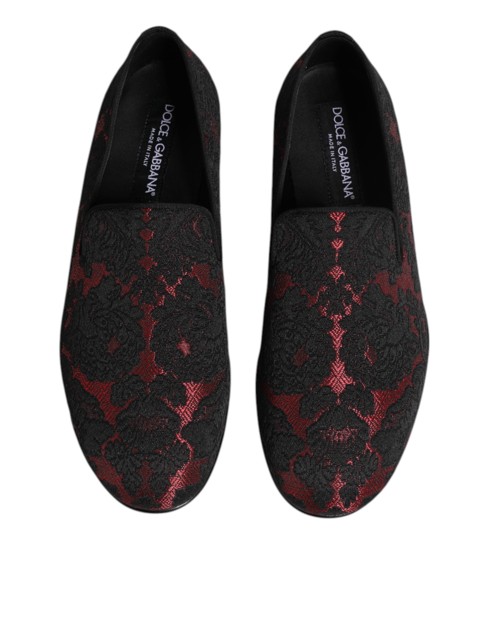 Dolce & Gabbana Red Black Jacquard Slip On Loafers Men's Shoes