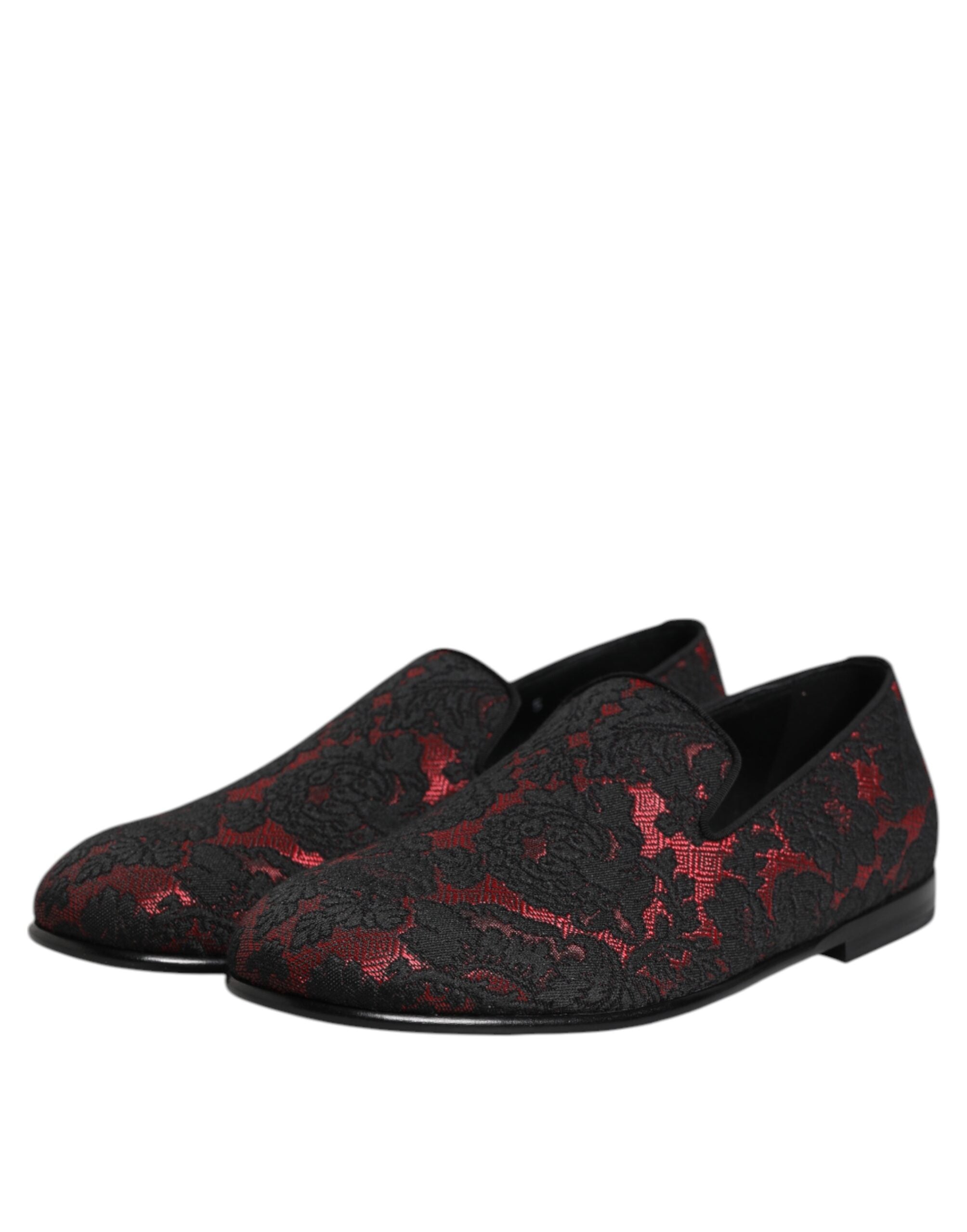 Dolce & Gabbana Red Black Jacquard Slip On Loafers Men's Shoes