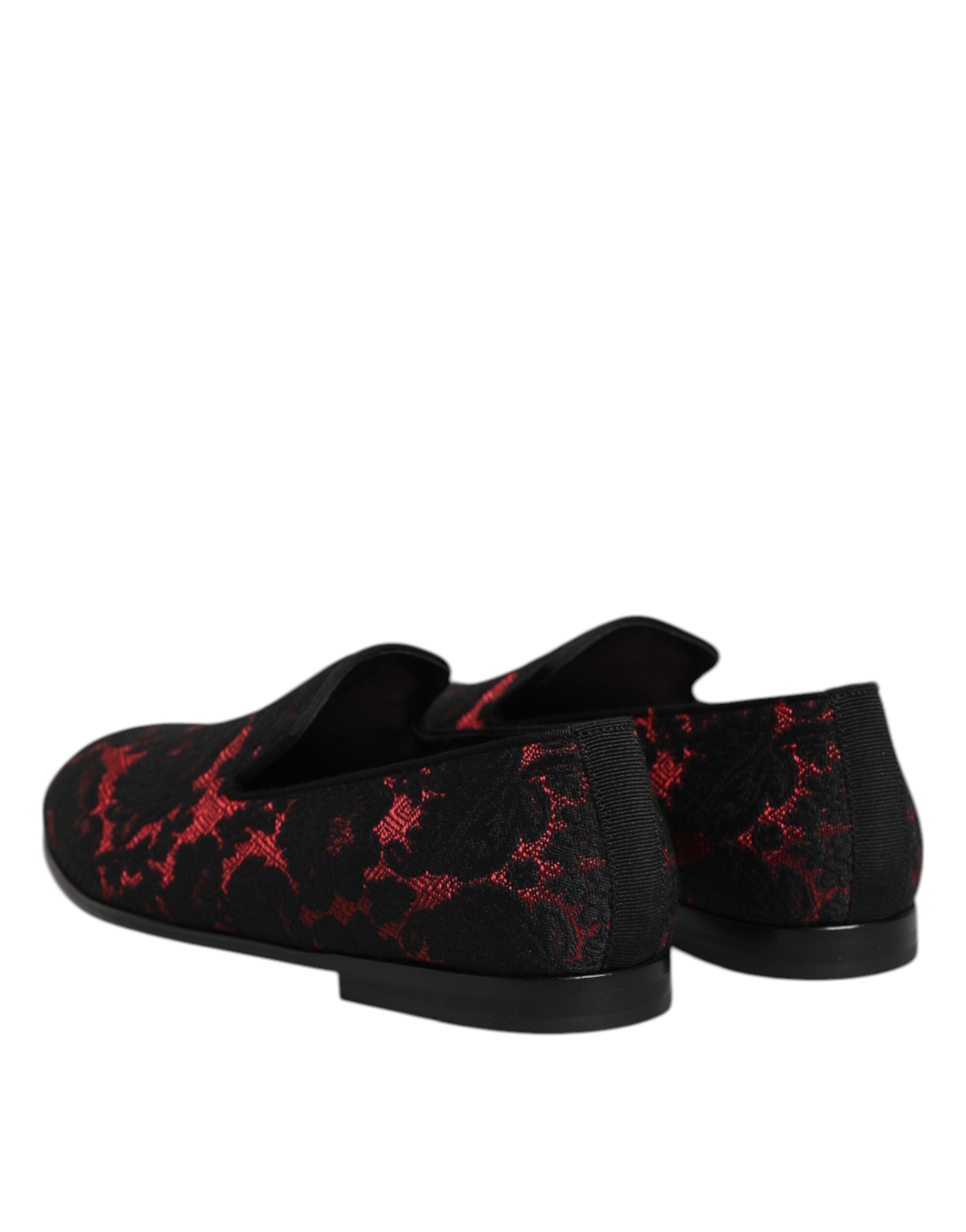 Dolce & Gabbana Red Black Jacquard Slip On Loafers Men's Shoes