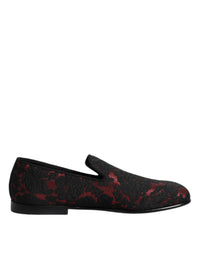 Dolce & Gabbana Red Black Jacquard Slip On Loafers Men's Shoes