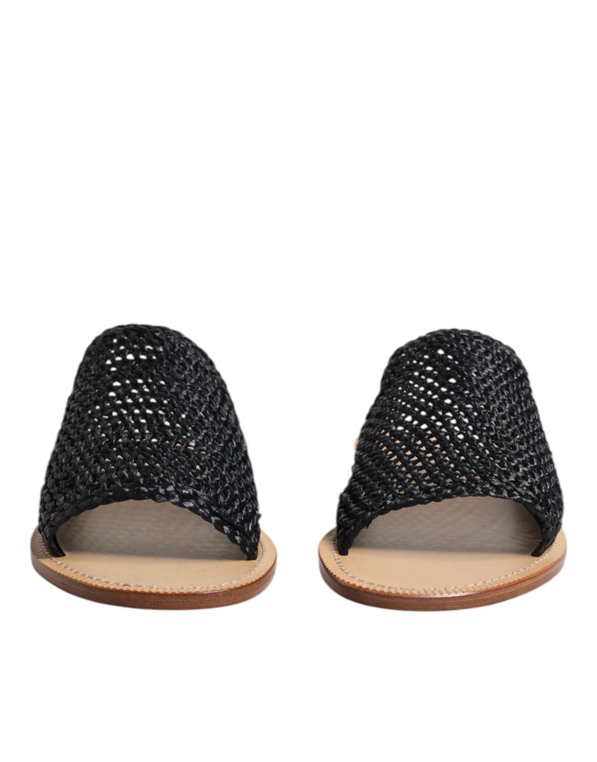 Dolce & Gabbana Dolce & Gabbana Black Monochrome Braided Raffia Slides Men's Shoes