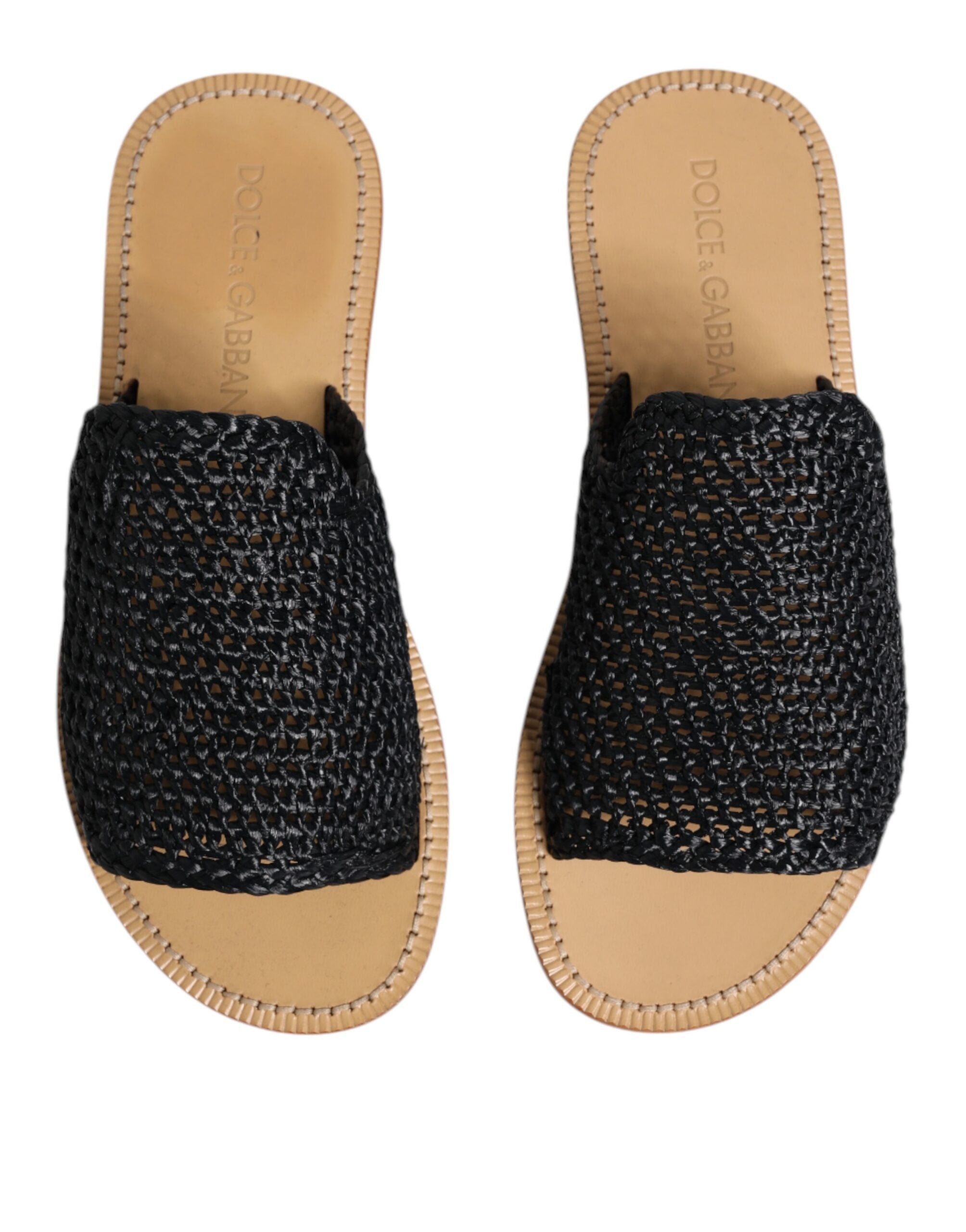 Dolce & Gabbana Dolce & Gabbana Black Monochrome Braided Raffia Slides Men's Shoes