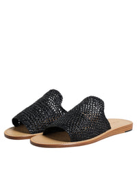 Dolce & Gabbana Dolce & Gabbana Black Monochrome Braided Raffia Slides Men's Shoes