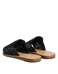 Dolce & Gabbana Dolce & Gabbana Black Monochrome Braided Raffia Slides Men's Shoes