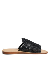 Dolce & Gabbana Dolce & Gabbana Black Monochrome Braided Raffia Slides Men's Shoes