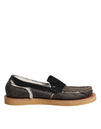 Dolce & Gabbana Brown White Calfskin Leather Loafers Men's Shoes