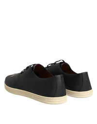 Dolce & Gabbana Black Leather Bee Crown Low Top Sneakers Men's Shoes