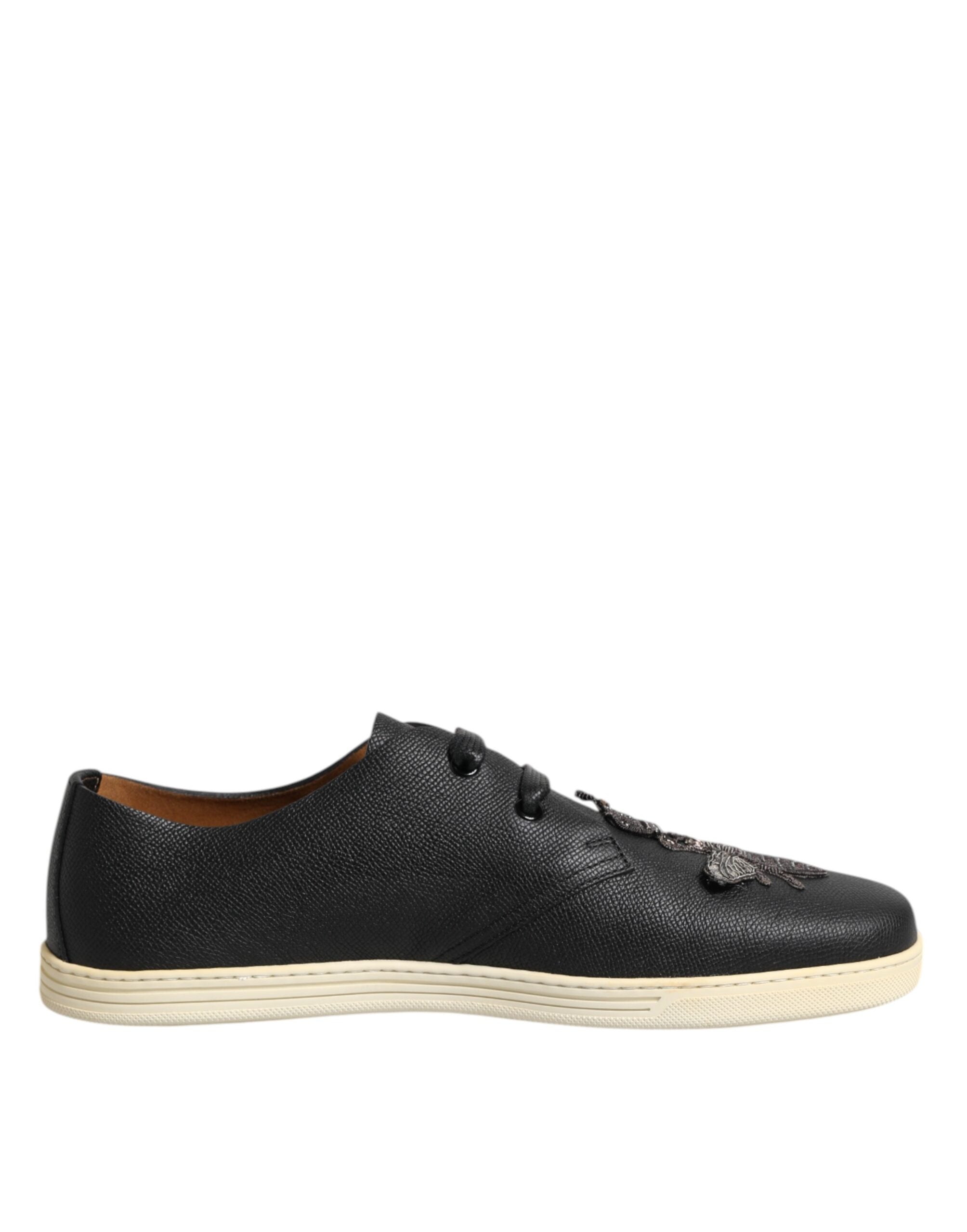 Dolce & Gabbana Black Leather Bee Crown Low Top Sneakers Men's Shoes