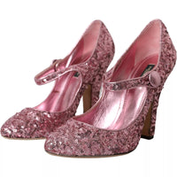 Dolce & Gabbana Pink Sequin Mary Jane Pumps High Heels Women's Shoes