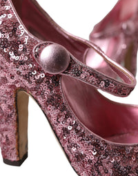 Dolce & Gabbana Pink Sequin Mary Jane Pumps High Heels Women's Shoes