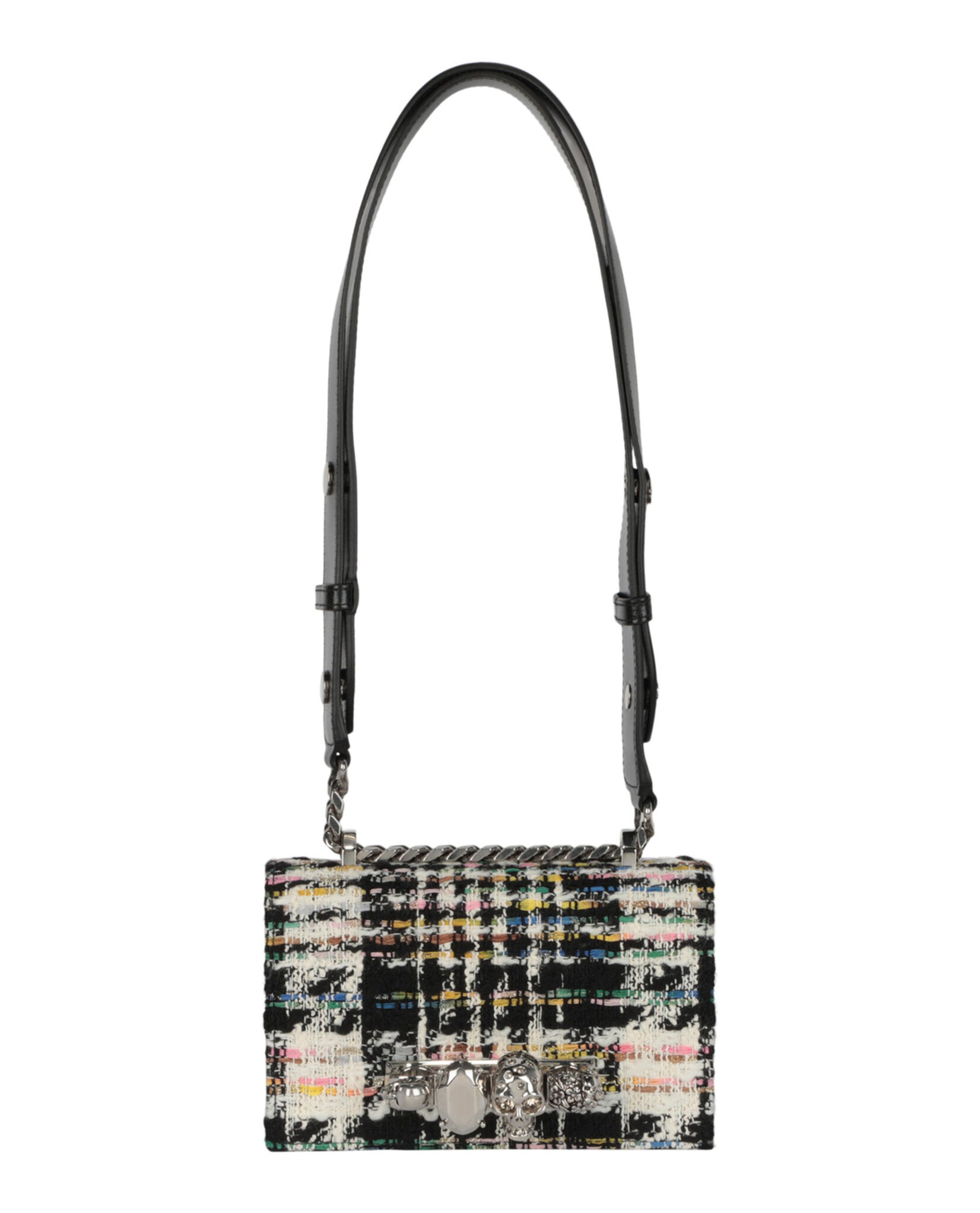 Alexander McQueen Womens Mini Jewelled Tweed Shoulder Bag