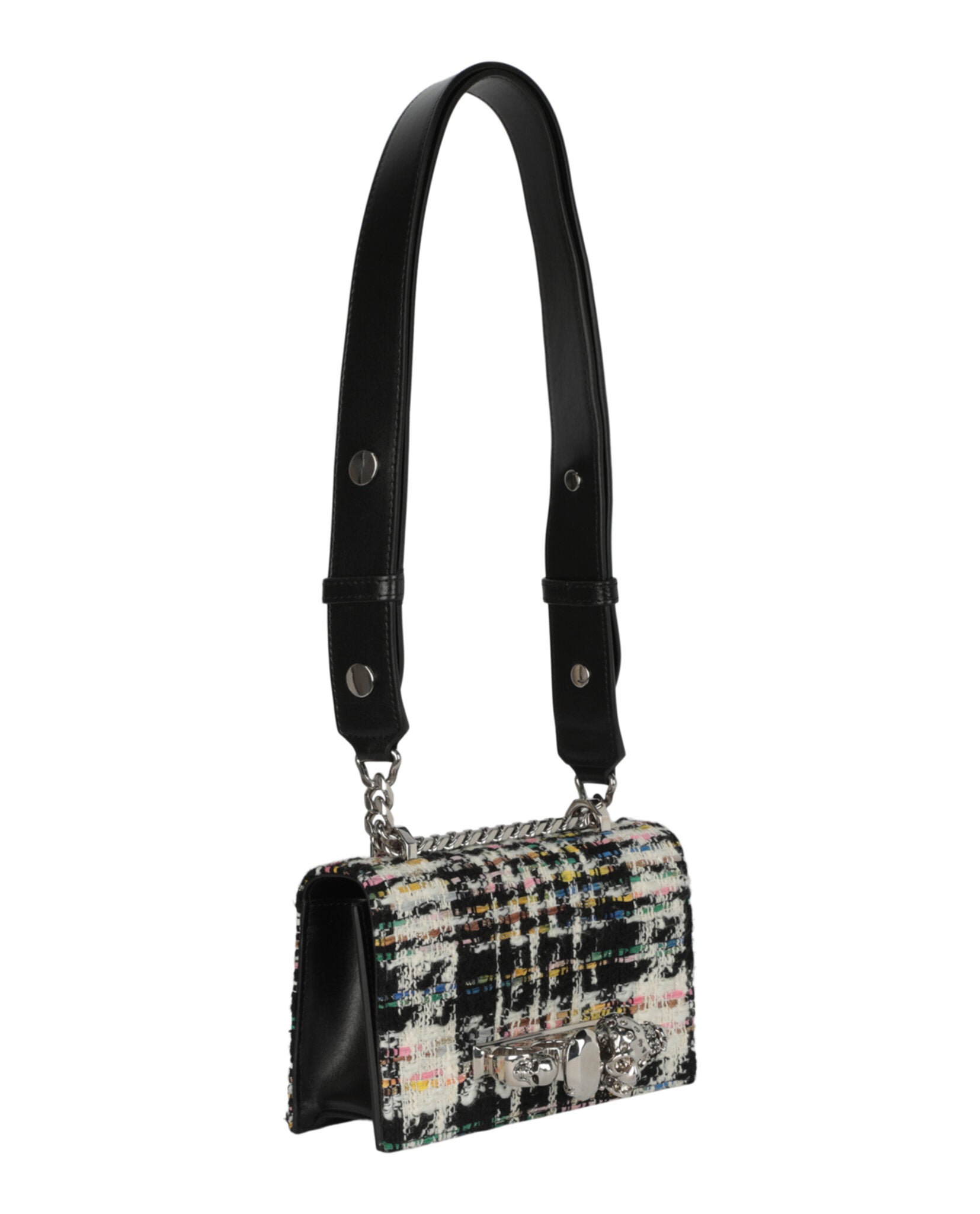 Alexander McQueen Womens Mini Jewelled Tweed Shoulder Bag