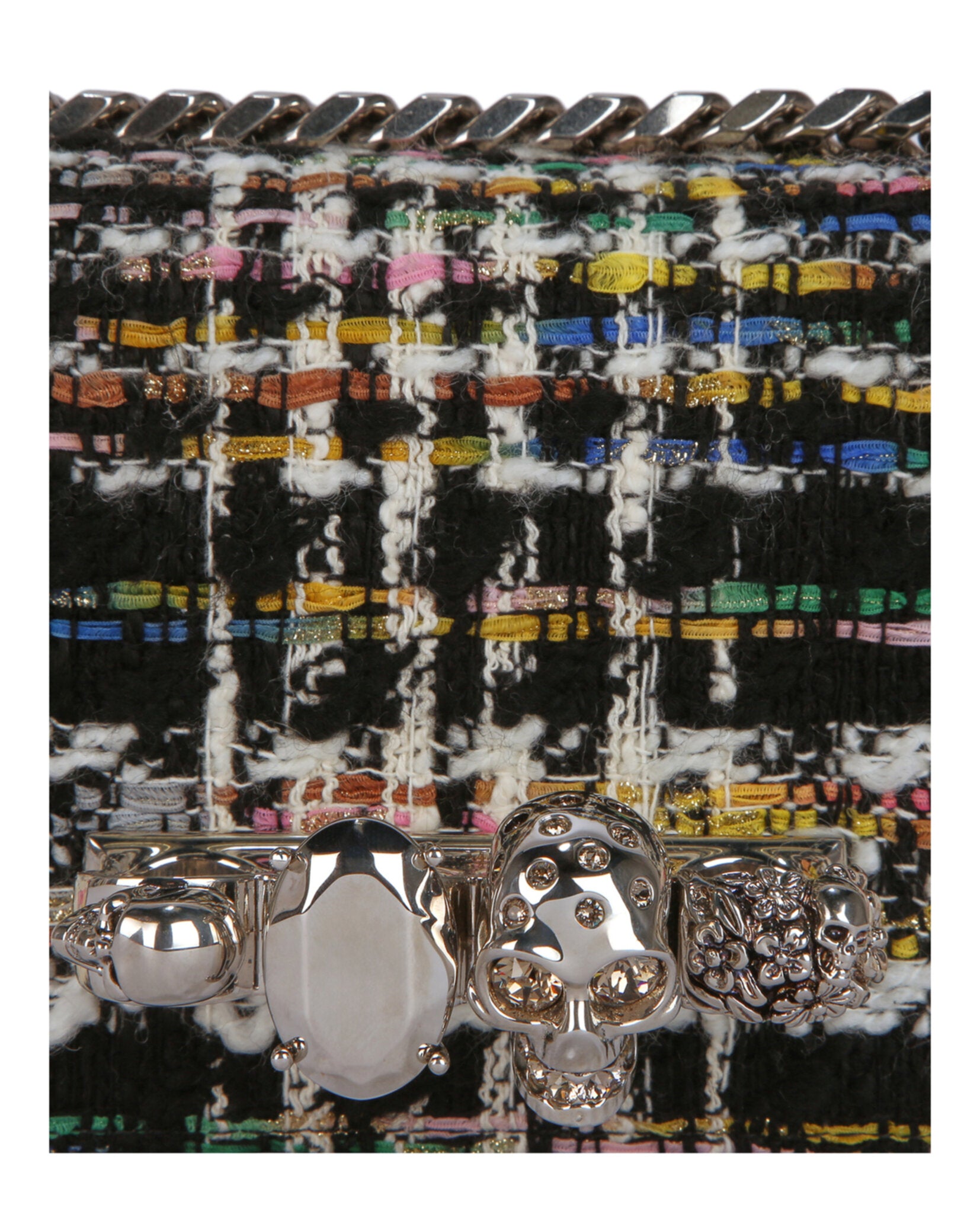 Alexander McQueen Womens Mini Jewelled Tweed Shoulder Bag