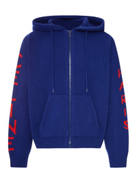Celine Men Hooded Ribbed Knit Zip-Up Cardigan