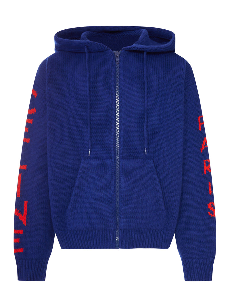 Celine Men Hooded Ribbed Knit Zip-Up Cardigan