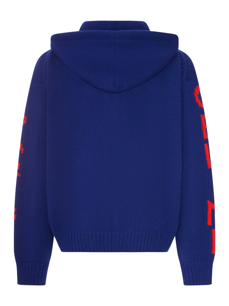 Celine Men Hooded Ribbed Knit Zip-Up Cardigan